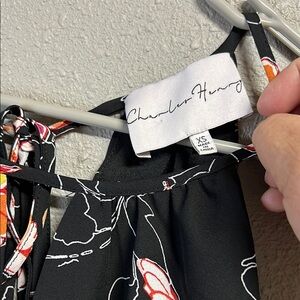 Charles Henry Black Dress with Red and White Floral Design